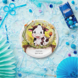 Plato De Papel Feliz cumpleaños de la vaca pequeña