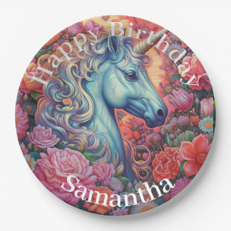 Plato De Papel Feliz cumpleaños de Unicornio mágico