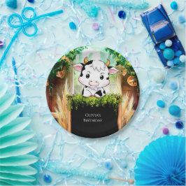 Plato De Papel Feliz cumpleaños de vacas infantiles