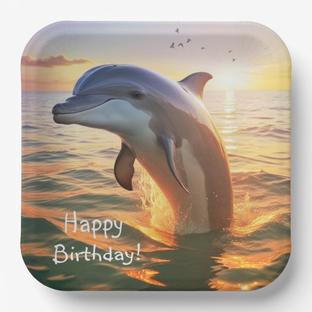 Plato De Papel Feliz cumpleaños del delfín (Anverso)