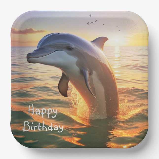 Plato De Papel Feliz cumpleaños del delfín (Anverso)