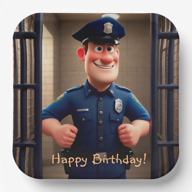 Plato De Papel Feliz cumpleaños del policía (Anverso)