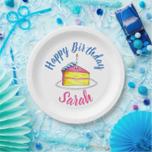 Plato De Papel Feliz cumpleaños Día de Fiesta de Velas de Pastel
