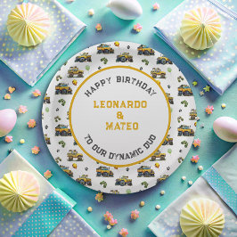 Plato De Papel Feliz cumpleaños Dinámico Duo Monster Truck Twin B