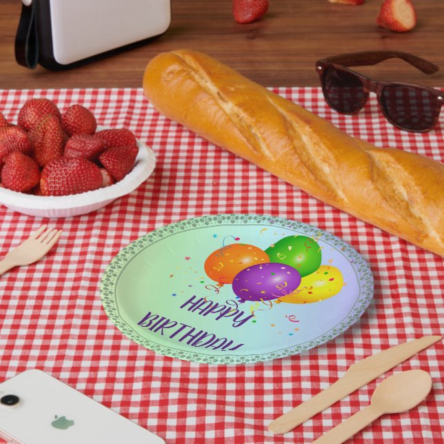 Plato De Papel Feliz cumpleaños, diseño popular, (Picnic)