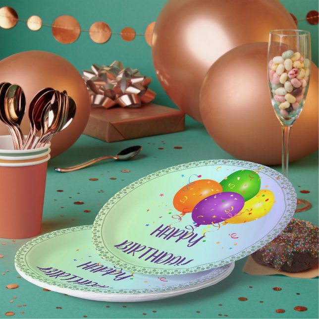 Plato De Papel Feliz cumpleaños, diseño popular, (Multi)