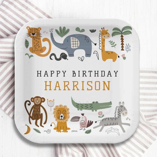 Plato De Papel Feliz cumpleaños dos animales salvajes de Safari n (Subido por el creador)