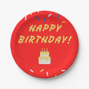 Plato De Papel Feliz cumpleaños en rojo