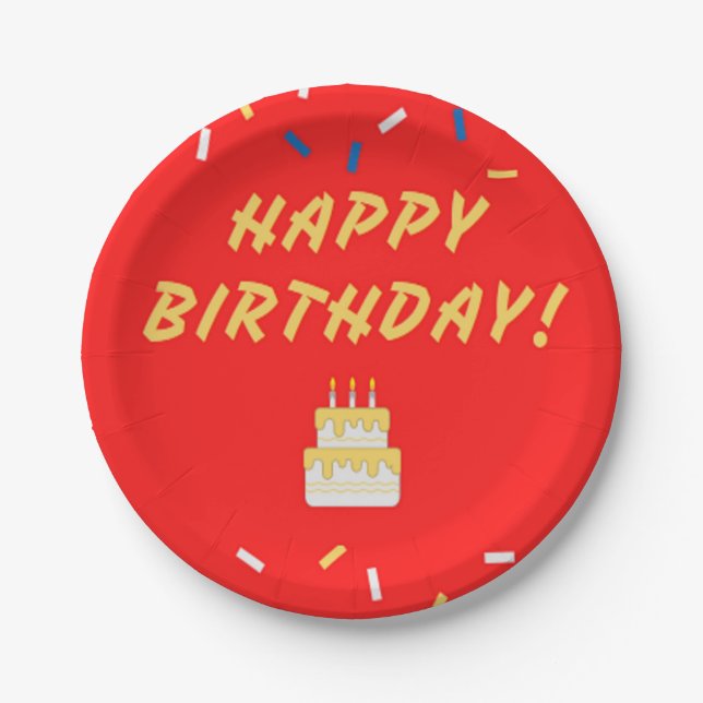 Plato De Papel Feliz cumpleaños en rojo (Anverso)