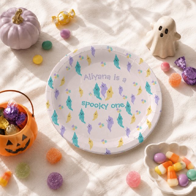 Plato De Papel Feliz Cumpleaños Fantasmal Divertido de Halloween (Subido por el creador)