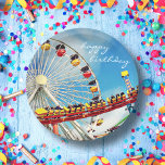 Plato De Papel Feliz cumpleaños Ferris Wheler Coaster Photo<br><div class="desc">Revivir los recuerdos infantiles de brisas suaves, gritos felices y vistas de los pájaros. Recuerde la diversión mientras celebra los cumpleaños usando este plato de papel de naranja, turquesa y azul de la rueda de la montaña rusa y de la fotografía de la montaña rusa. Usted puede personalizar fácilmente esta...</div>