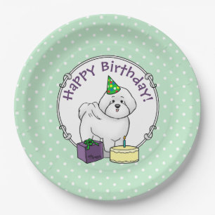 Plato De Papel Feliz cumpleaños (Fiesta) Bichon Frise Dog - lindo