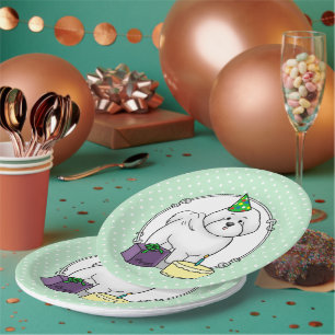 Plato De Papel Feliz cumpleaños Fiesta Bichon Frise Perro - lindo