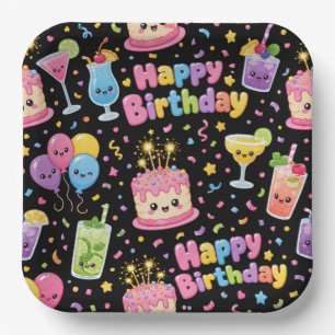 Plato De Papel Feliz Cumpleaños Fiesta de Arte Kawaii