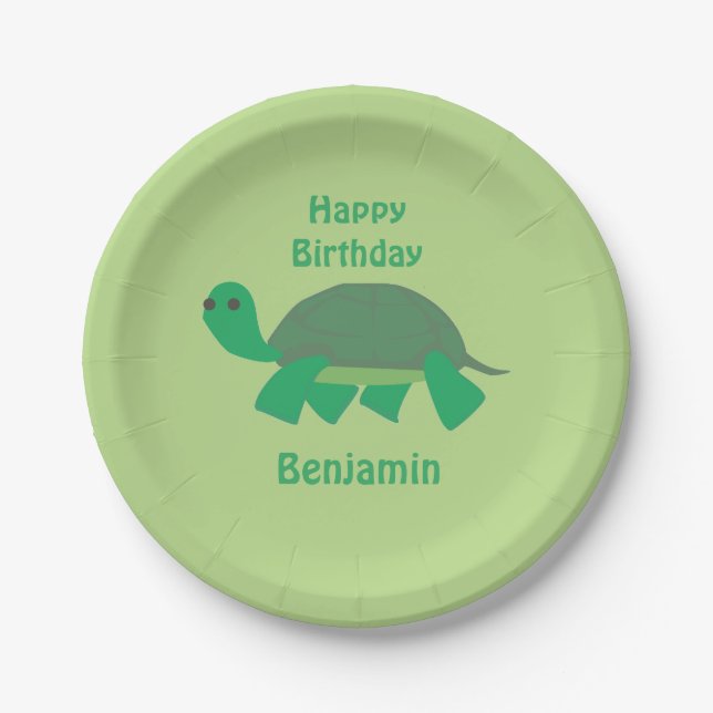Plato De Papel Feliz cumpleaños, Fiesta verde de un niño (Anverso)