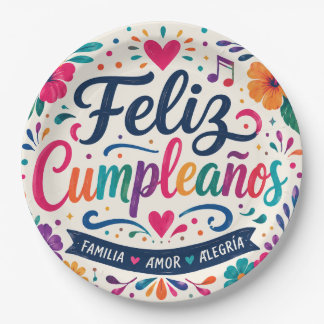 Plato De Papel Feliz Cumpleaños Floral Fiesta Cumpleaños en Españ