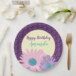 Plato De Papel Feliz cumpleaños Floral Garden