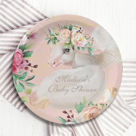 Plato De Papel Feliz cumpleaños Floral Unicornio nombre personali