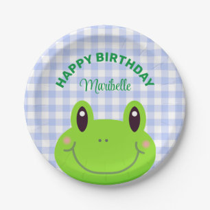 Plato De Papel Feliz cumpleaños Frog Cute Blue