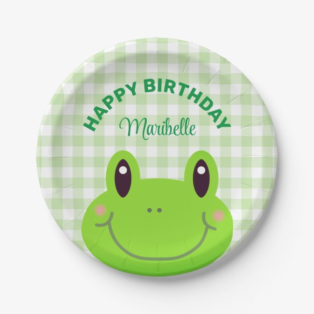 Plato De Papel Feliz cumpleaños Frog Cute Pink (Anverso)