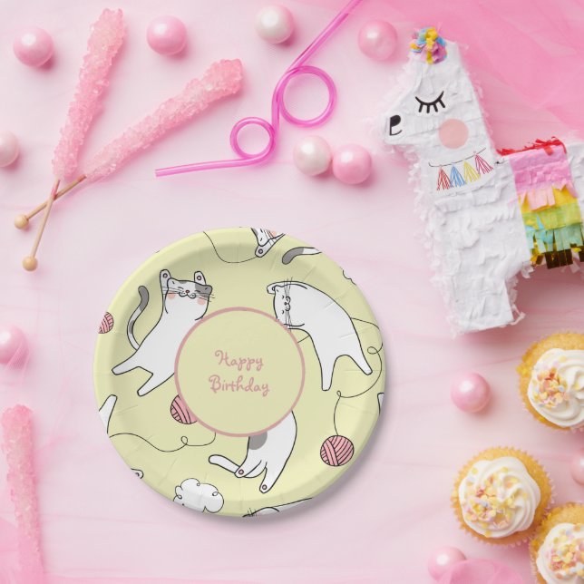 Plato De Papel Feliz Cumpleaños Gato (Fiesta)