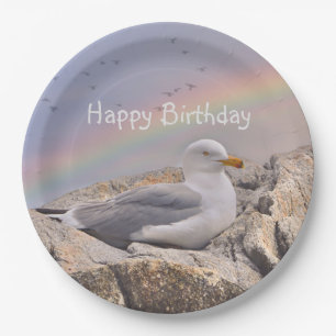 Plato De Papel Feliz cumpleaños Gaviota Arcoiris