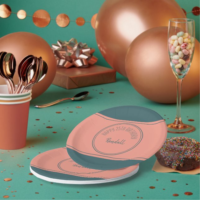 Plato De Papel Feliz cumpleaños Geométrico Doble Círculo Verde az (Multi)