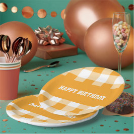 Plato De Papel Feliz cumpleaños gingham