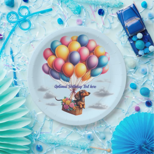 Plato De Papel Feliz cumpleaños, globos Dachshund (Fiesta)