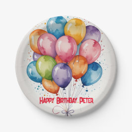 Plato De Papel Feliz cumpleaños, globos de papel Plate