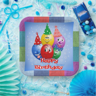 Plato De Papel Feliz Cumpleaños Globos Divertidos