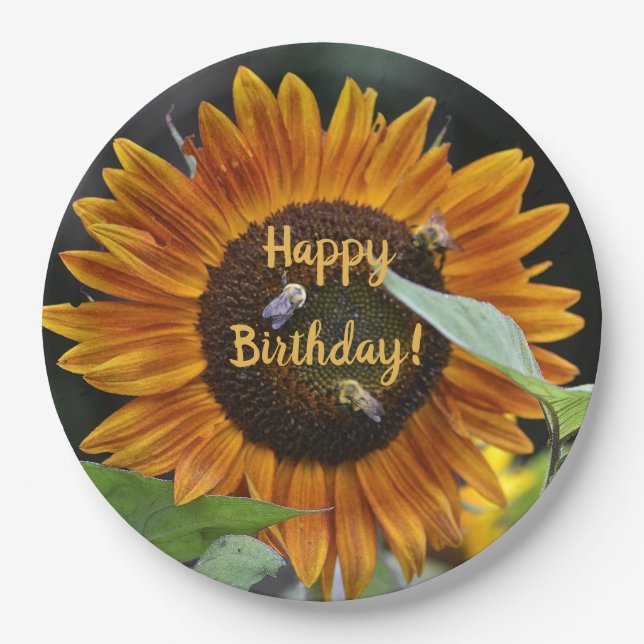 Plato De Papel Feliz cumpleaños, Golden Sunflower (Anverso)