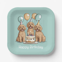 Plato De Papel Feliz cumpleaños Goldendoodle Dogs