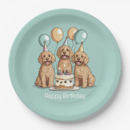 Plato De Papel Feliz cumpleaños Goldendoodle Dogs