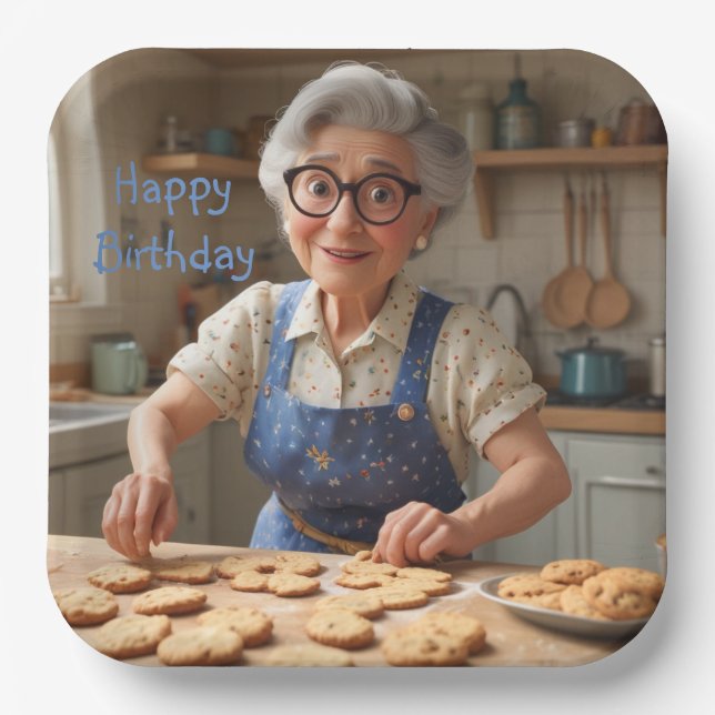 Plato De Papel Feliz cumpleaños Gramma (Anverso)