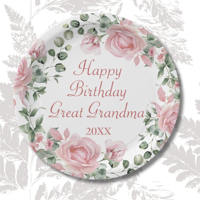 Plato De Papel Feliz cumpleaños Gran Abuela Fiesta Floral Rosa (Subido por el creador)