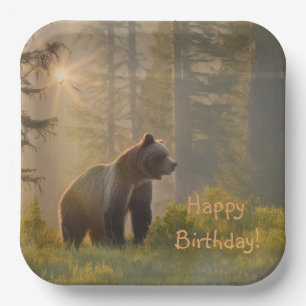 Plato De Papel Feliz cumpleaños Grizzly Bear