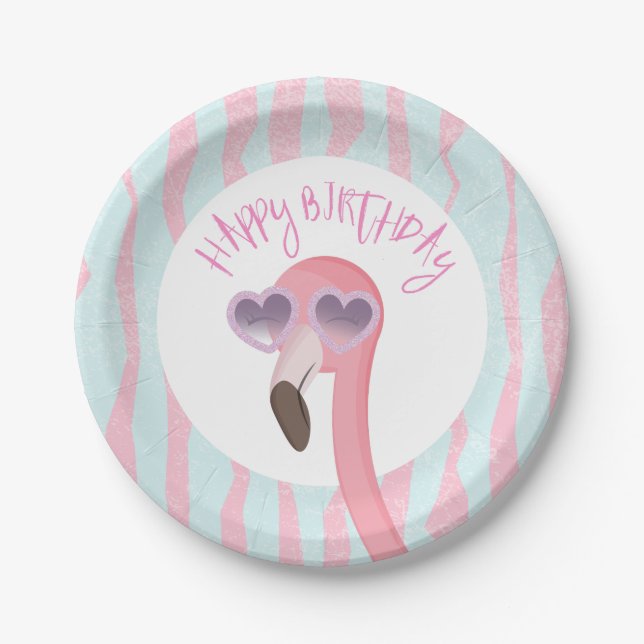 Plato De Papel Feliz cumpleaños Guay Flamingo (Anverso)