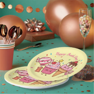 Plato De Papel Feliz Cumpleaños Helado & Dulces – Divertido Carto