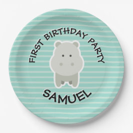 Plato De Papel Feliz cumpleaños Hippo Fiesta Animales