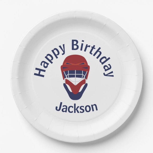 Plato De Papel Feliz cumpleaños Hockey Red & Blue (Anverso)