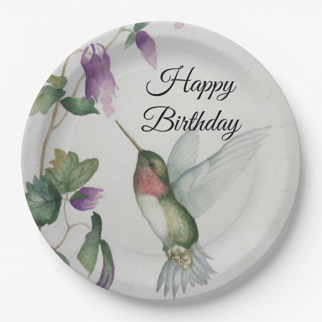 Plato De Papel Feliz cumpleaños Hummingbird Fiesta elegante Diver (Anverso)
