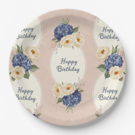 Plato De Papel Feliz cumpleaños, Hydrangeas y Peonies