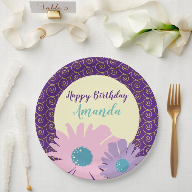 Plato De Papel Feliz Cumpleaños Jardín Floral  (Boda)