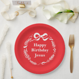 Plato De Papel Feliz cumpleaños Jesús | Arco de Navidad dibujado