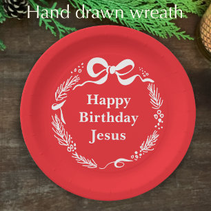 Plato De Papel Feliz cumpleaños Jesús   Arco de Navidad dibujado 