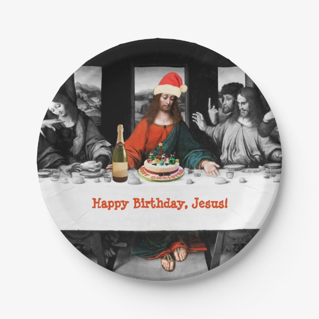 Plato De Papel ¡Feliz cumpleaños, Jesús! Navidad divertido (Anverso)