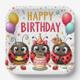 Plato De Papel Feliz cumpleaños Ladybugs