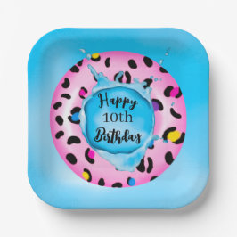 Plato De Papel Feliz cumpleaños Leopardo flotante Splash Edad Per