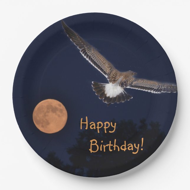 Plato De Papel Feliz cumpleaños, luna de verano (Anverso)